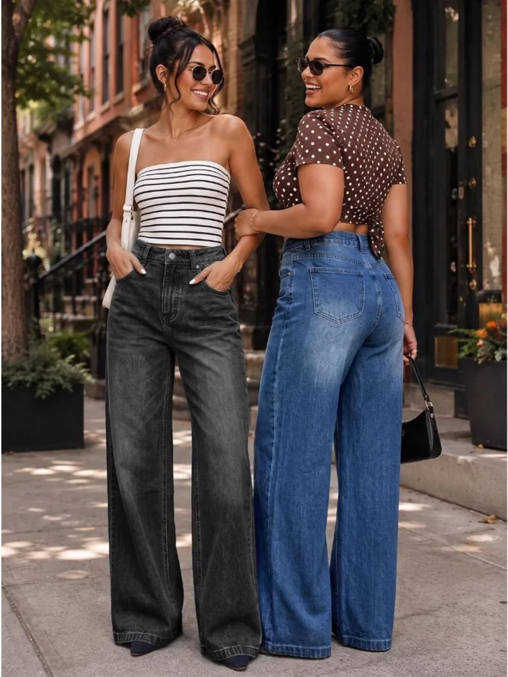 Women's Black Denim Y2k Straight Leg Button Zipper High Waisted Baggy Jean